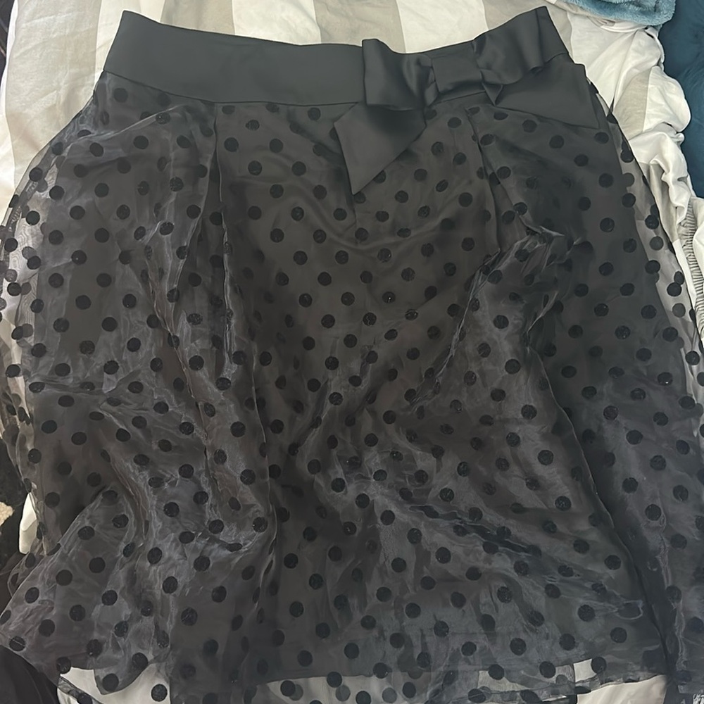 Elle black with Black Polka Dot Full lined Skirt - women size 12 NWT